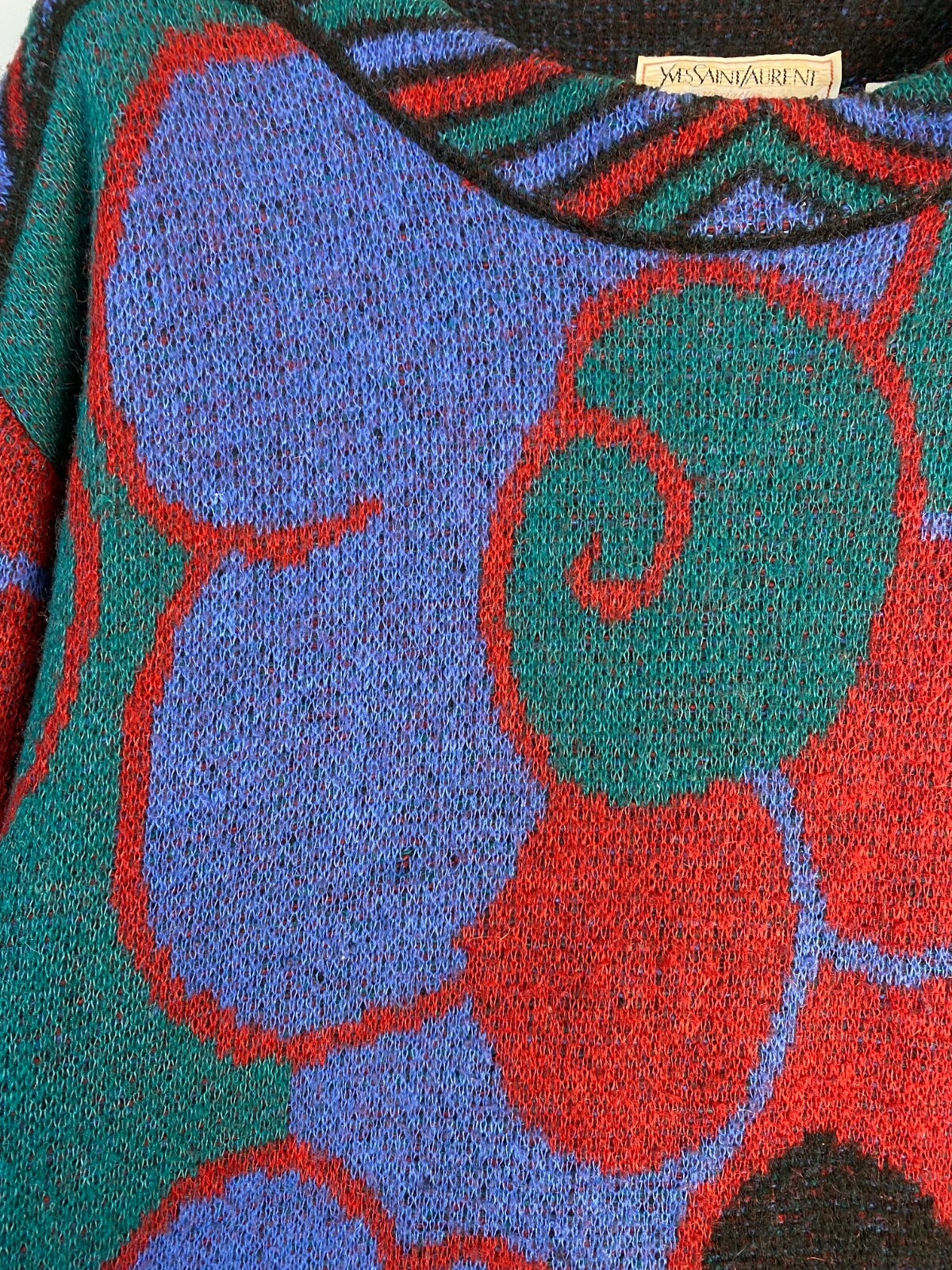 Maglione multicolore vintage anni '70 Yves Saint Laurent YSL lavorato a maglia oversize