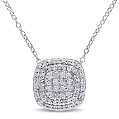 Amour Sterlingsilber 1/2 kt TDW Diamant geschichtet Heiligenschein Anhänger mit Kette