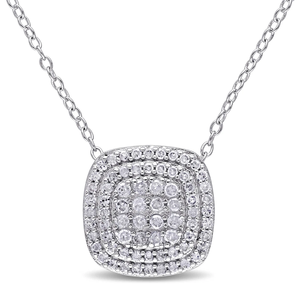Colgante con halo en capas de diamantes TDW de 1/2 quilates de plata de ley Amour con cadena