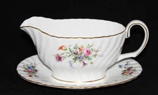 MINTON BONE CHINA GRAVY BOAT WITH ATTACHED UNDERPLATE MARLOW PATTERN