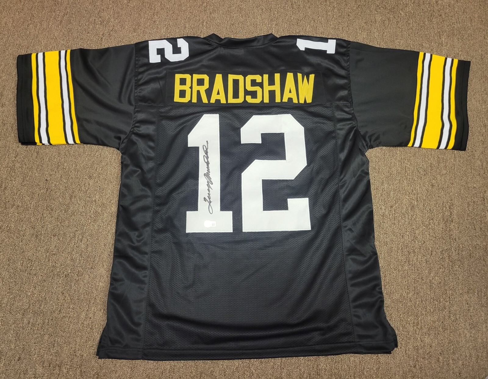 Terry Bradshaw Autographed Signed Custom Black Jersey XL Beckett COA Stitched Steelers 