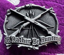 I'D RATHER BE HUNTING BUCKLE NEW APPROXIMATELY 3" X 2 3/8" RIFLES