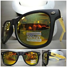 CLASSIC VINTAGE Style SUNGLASSES Matte Black Bamboo Wood Wooden Frame Gold Lens