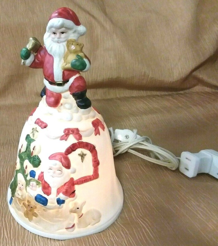 Vintage Porcelain Bisque 8" Illuminated Santa Christmas Bell - House of Lloyds 