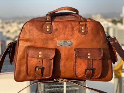 Handmade Real Leather Travel Luggage Weekend Duffel Weekender Gym Bag