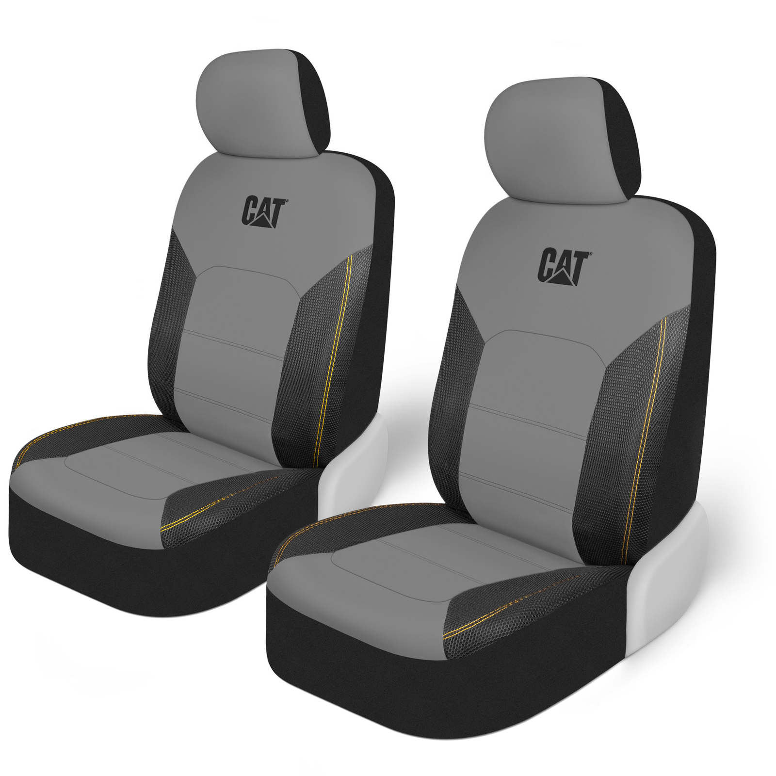 Gray Cat Face Car Seat Covers - 2pc PU Leather & Breathable Mesh Kit -FlexHybrid
