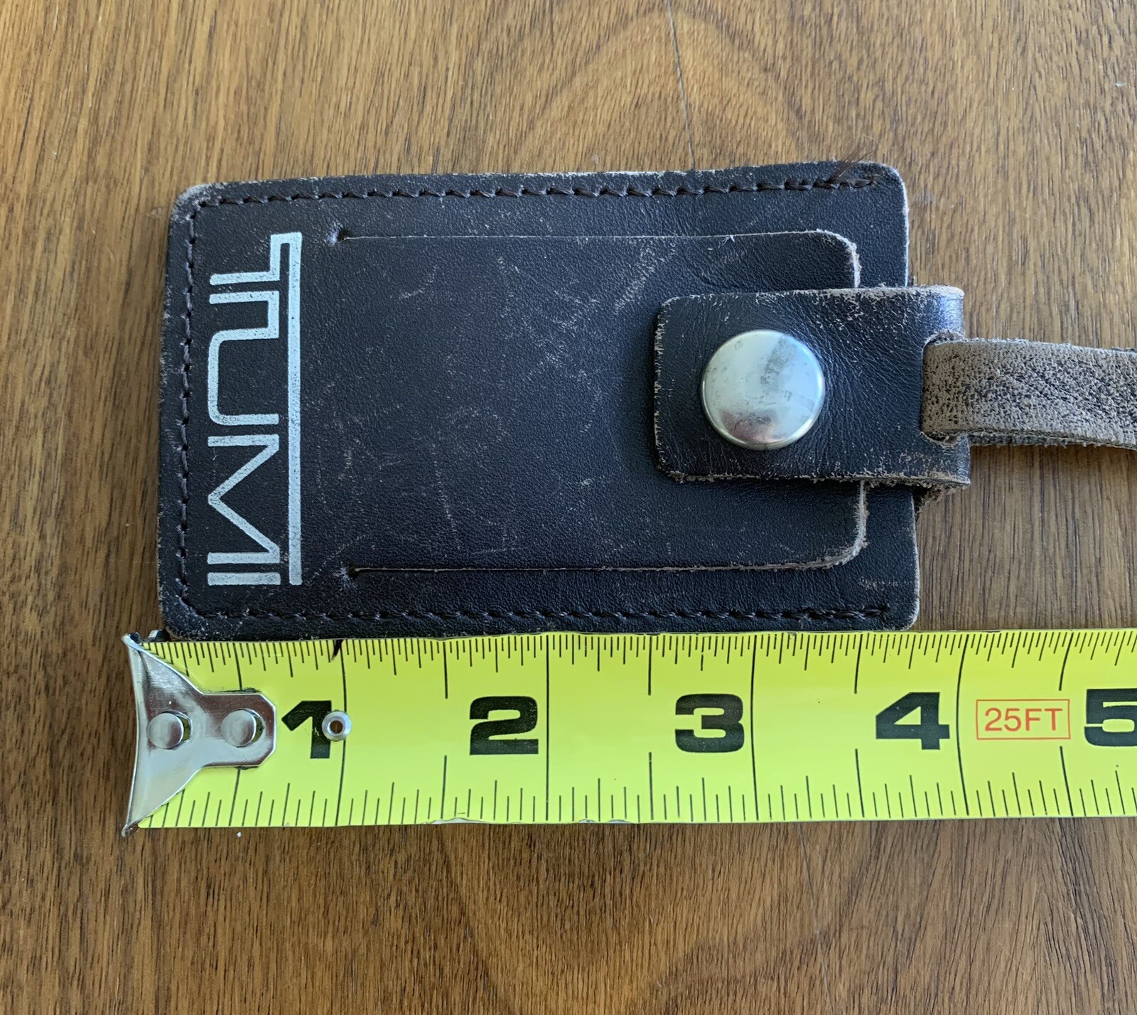 Vintage Tumi Leather Luggage Tag - Dark Brown Leather