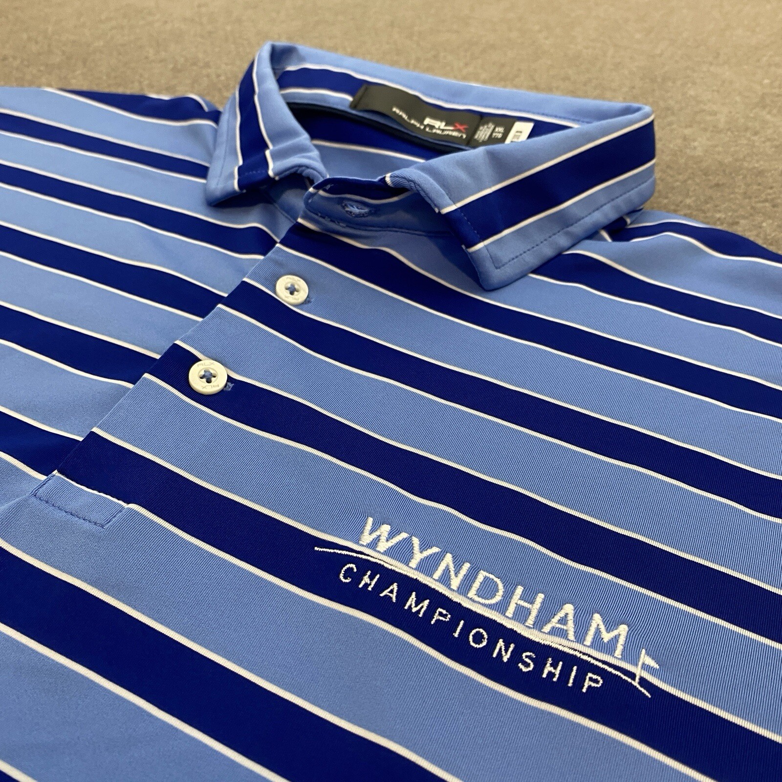 RLX Ralph Lauren Polo Golf Wicking Shirt Mens XXL Blue Striped
