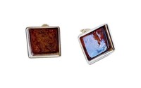 Silver And Square Amber Stud Earrings Silver And Square Amber Stud Earrings