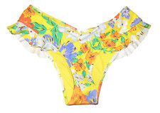 American Eagle Aerie Yellow Floral Ruffled Cheeky Cheekiest Bikini Bottoms Sz S