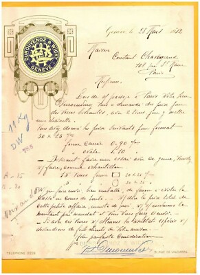 GENEVA (SWITZERLAND) GLASSWARE to engrave ''DUROUVENOZ & WICKY'' in 1912