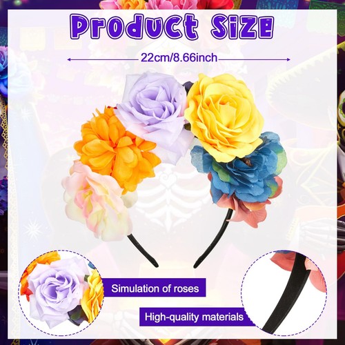 8pcs Mexican Flower Headband Fiesta Rose Flower Crown Costume Mexican Headpie... - Picture 2 of 6