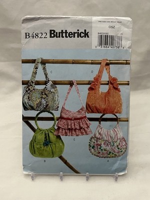 Butterick B4822 Ruffle Handbag Shoulder Bucket Tote Hobo Bag Sewing Pattern