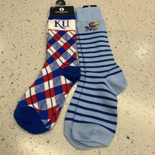 Kansas Jayhawks NCAA FBF For Bare Feet Double Deuce  Knit Crew Socks *Large