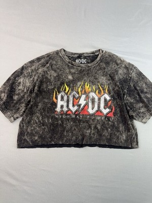 ACDC Highway To Hell Crop Graphic T-shirt Women Medium Large Black Marble