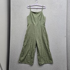 Old Navy Women Jumpsuit L Green Linen Rayon Wide-Leg Smocked Sleeveless Coastal