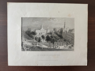 ANTIQ.ORIG. S/W ENGR.-LANDSC./ARCHITECT.-THE PARK AND CITY HALL, NEW YORK-1838