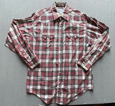 Rockmount Ranch Wear Western Plaid Pearl Snap Button Up Shirt Red Large