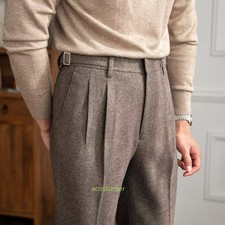 Winter Men's Vintage Gurkha Trousers High Waist Straight Naples Pants Business