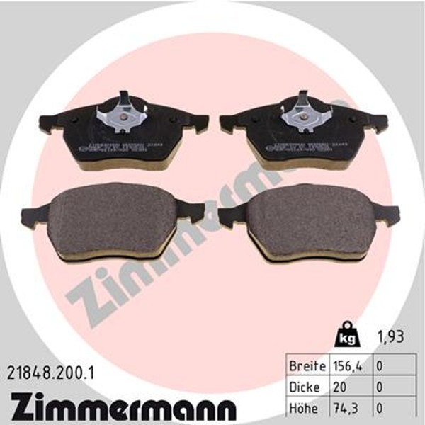 Zimmermann Bremsbelagsatz Scheibenbremse 21848.200.1 FüR Alhambra Sharan Ford VW-image