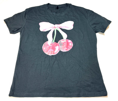 NWOT PFR New York Unisex Adult's Black T-shirt, Cherry Bow - L