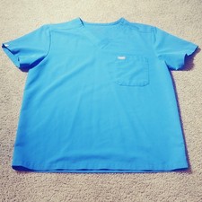 FIGS Technical Collection Women's V-Neck Scrub Top Blue Solid LG Modern Clinical