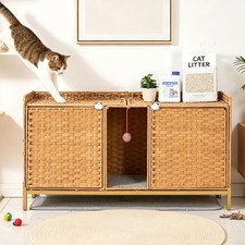 Double Cage Cat Litter Box Enclosure Hidden Enclosed House Furniture