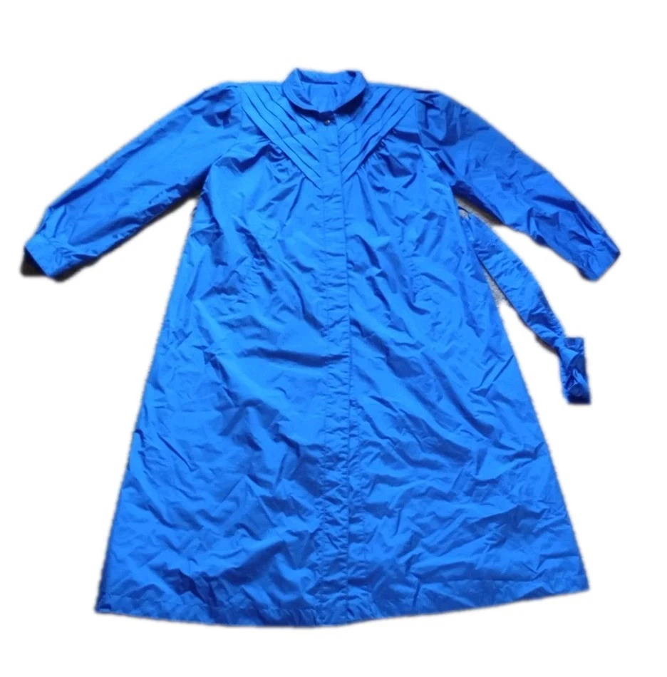 Climate Zone Unisex Blue Lined Comfortable Hooded Rain Jacket Size 10 Retro
