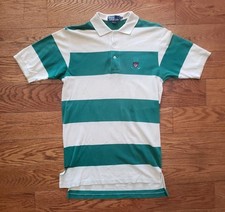 Vintage Polo Ralph Lauren Mens M Shirt Green White Striped Crest Logo 90s Read