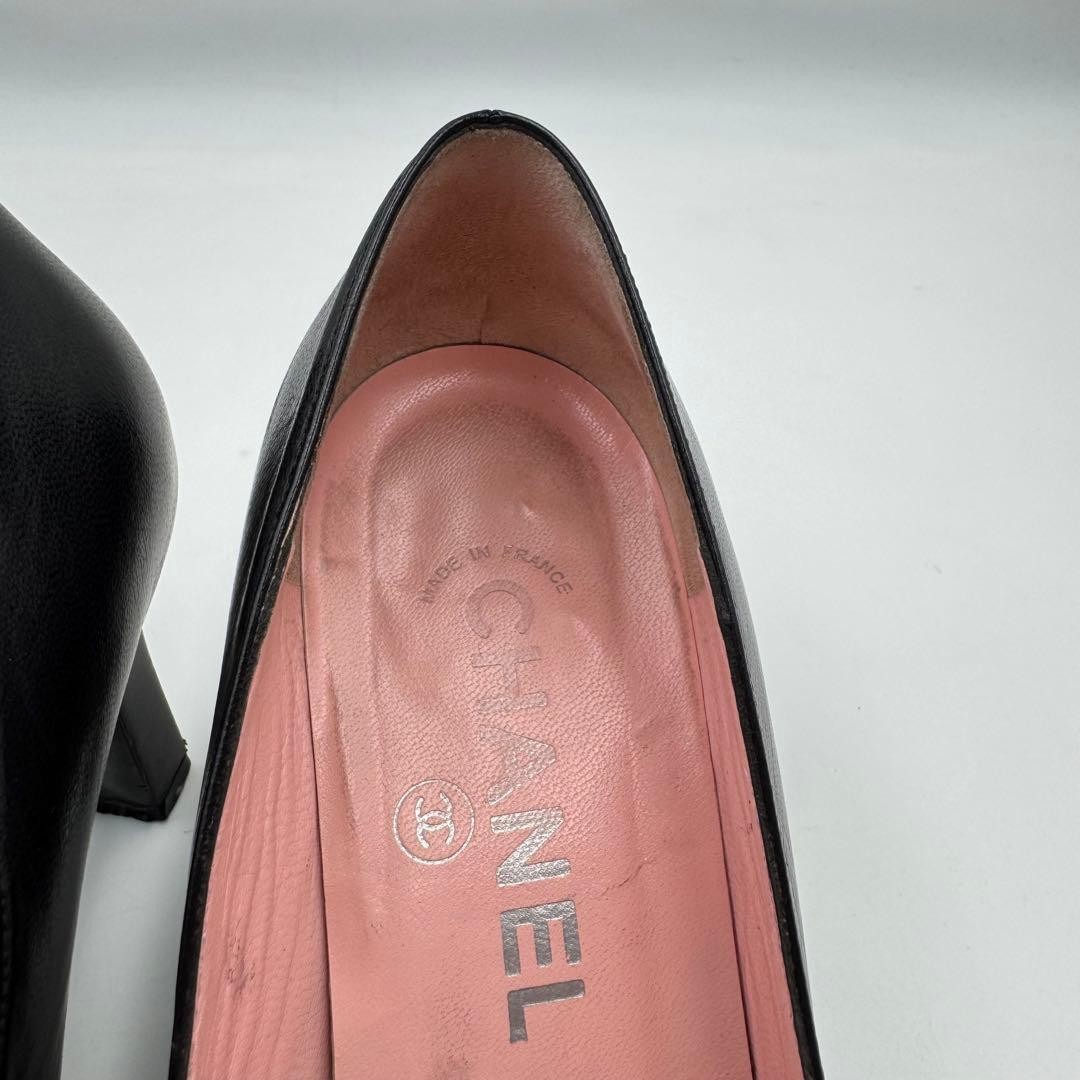 Chanel Heel Pumps Black Leather With Coco Mark Size 36.5 US Abt 6.5 For Women thumbnail 9