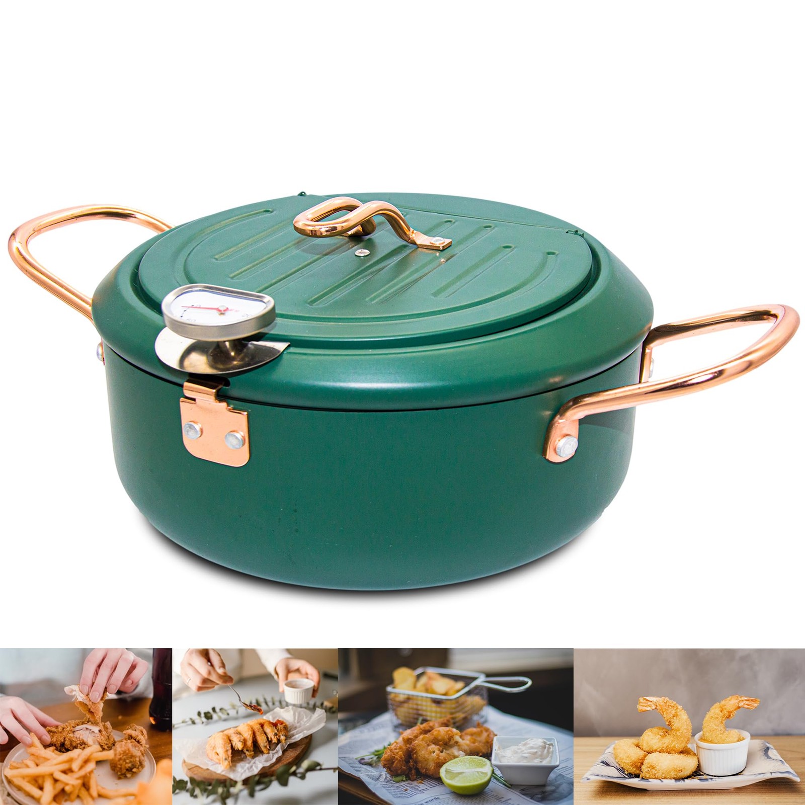 Deep Fryer Pot, 4.3L/11 Inch Japanese Tempura Frying Pot with Fahrenheit Ther...
