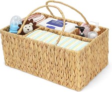 Large Baby Diaper Caddy Organizer, Handwoven Water Hyacinth Storage Basket,