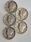 Set of 5 Mercury Silver Dimes | 1941-1945 WWII Years | 90% Silver | Vintage