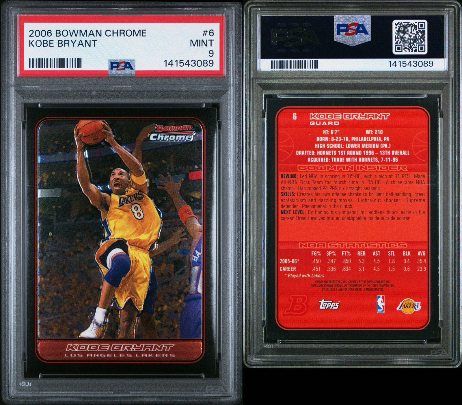 2006 BOWMAN CHROME KOBE BRYANT #6 PSA 9 view 3
