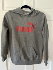 Gray solid colored Puma hoodie with red lettering, xl 18-20 Boys size