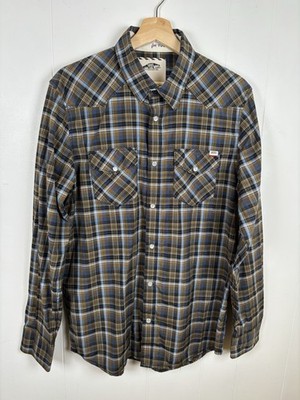 Vintage Vans Custommade For You Mens Size M Blue Brown Plaid Pearl Snap Shirt