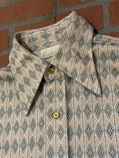 Vintage Sears Kings Road Shirt Mens Large Art Deco Polyester Button Up 70  s 80  s