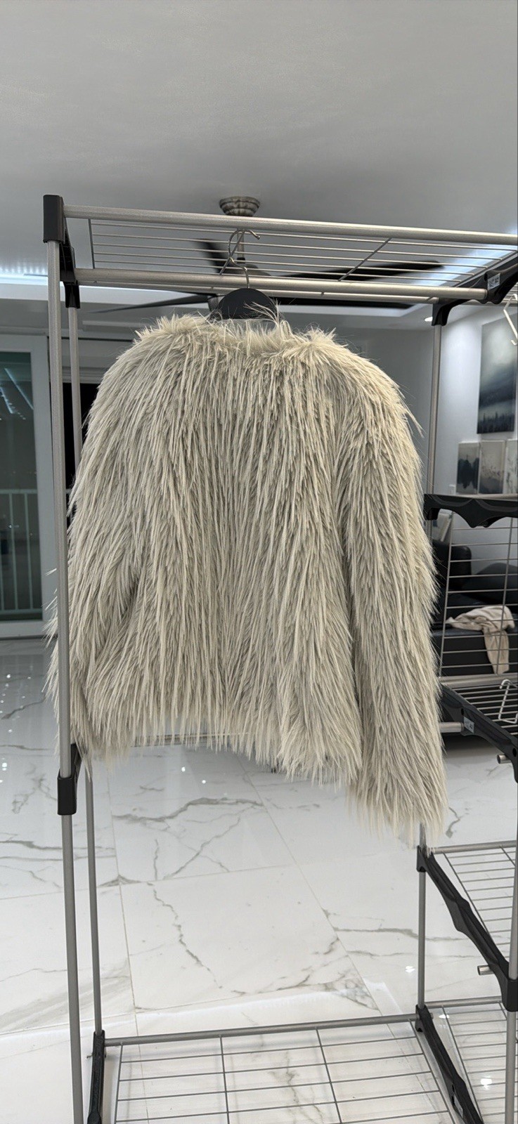 ZARA WOMAN COLLECTION FAUX FUR COAT Jacket Light Gray , XS  thumbnail 7