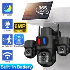 6MP Solar Security Cameras Wireless Outdoor WiFi Night Vision PTZ Surveillance