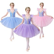 Kids Girls Tulle Dress Stage Dancewear Performance Layered Dance Leotard Jazz