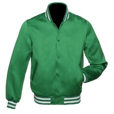 New Green Satin Varsity Letterman Bomber Baseball Jackets Size S-4XL