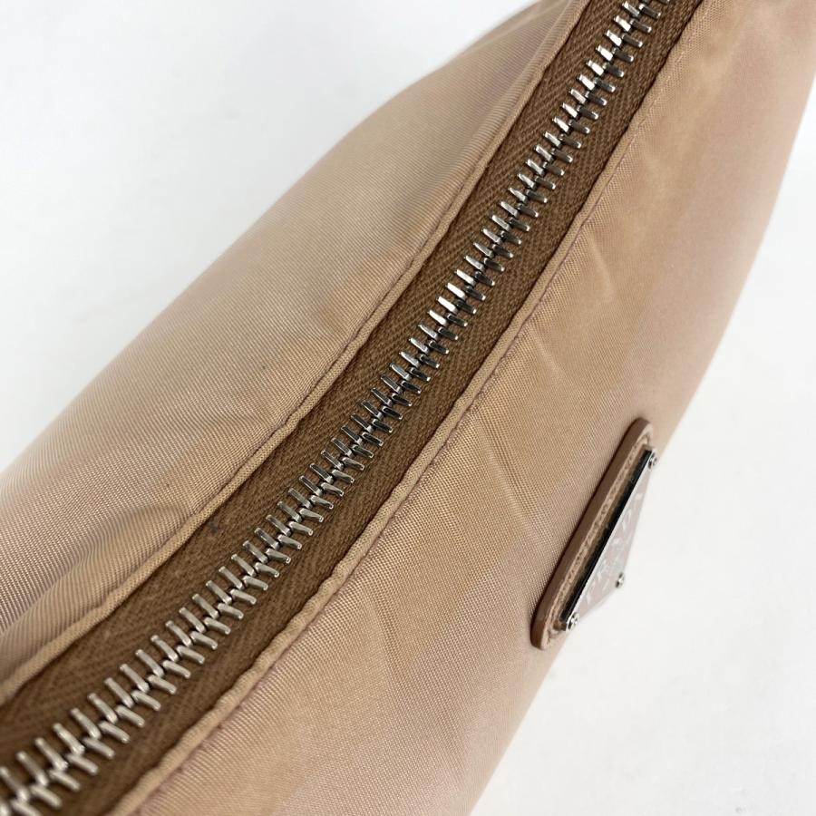 PRADA Plate Handbag Beige Nylon 21cm with Dust Bag #BS1535 thumbnail 5