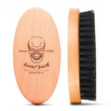 Boar Bristle Beard Brush Men Pocket Travel Small Wooden Soft Brush Skull