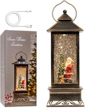 12" Christmas Snow Globe Lantern with Nativity - Water Swirling Glitter LED L...