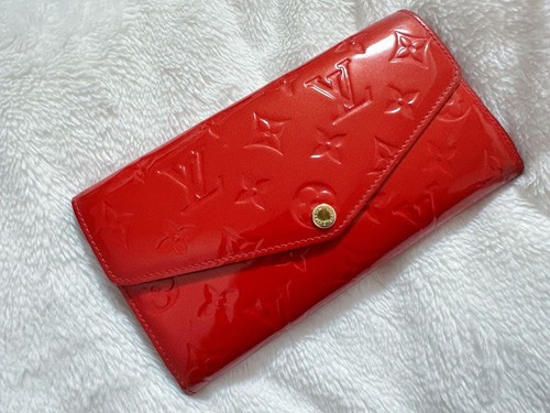 Louis Vuitton Enamel Leather Red Long Wallet Monogram Pre-owned From Japan