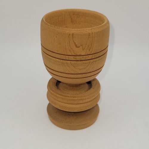 Wood Pedestal Egg Cup with captive ring rustic look