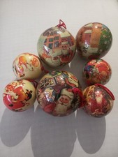 Palle Di Natale Vintage In Cartapesta Babbo Natale 7 Pezzi 