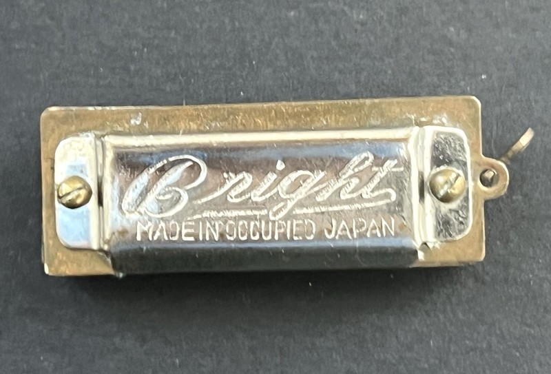 VTG. 1940's "Bright" Mini Harmonica Fob Key Ring Made Occupied Japan  XLNT. COND
