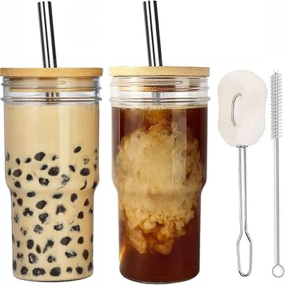 ALINK Bubble Tea Cups 2 Pack 650 ml Glasbecher, wiederverwendbarer Smoothie-Bech
