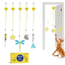 Interactive Cat Feather Toys 5 Pcs Cat Teaser Retractable Hanging Indoor Kitten